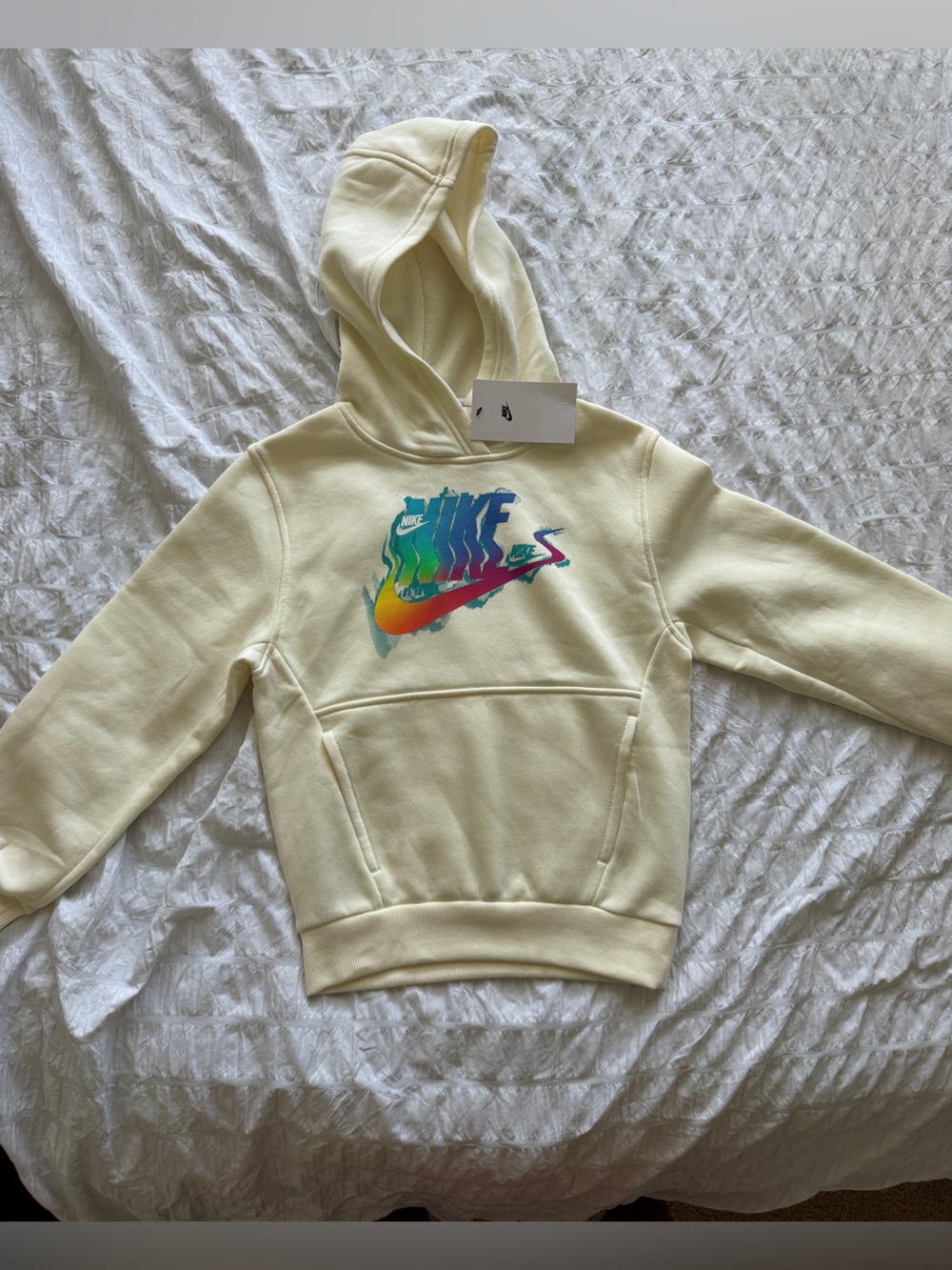 Nike Cream Hoodie with Rainbow Swoosh